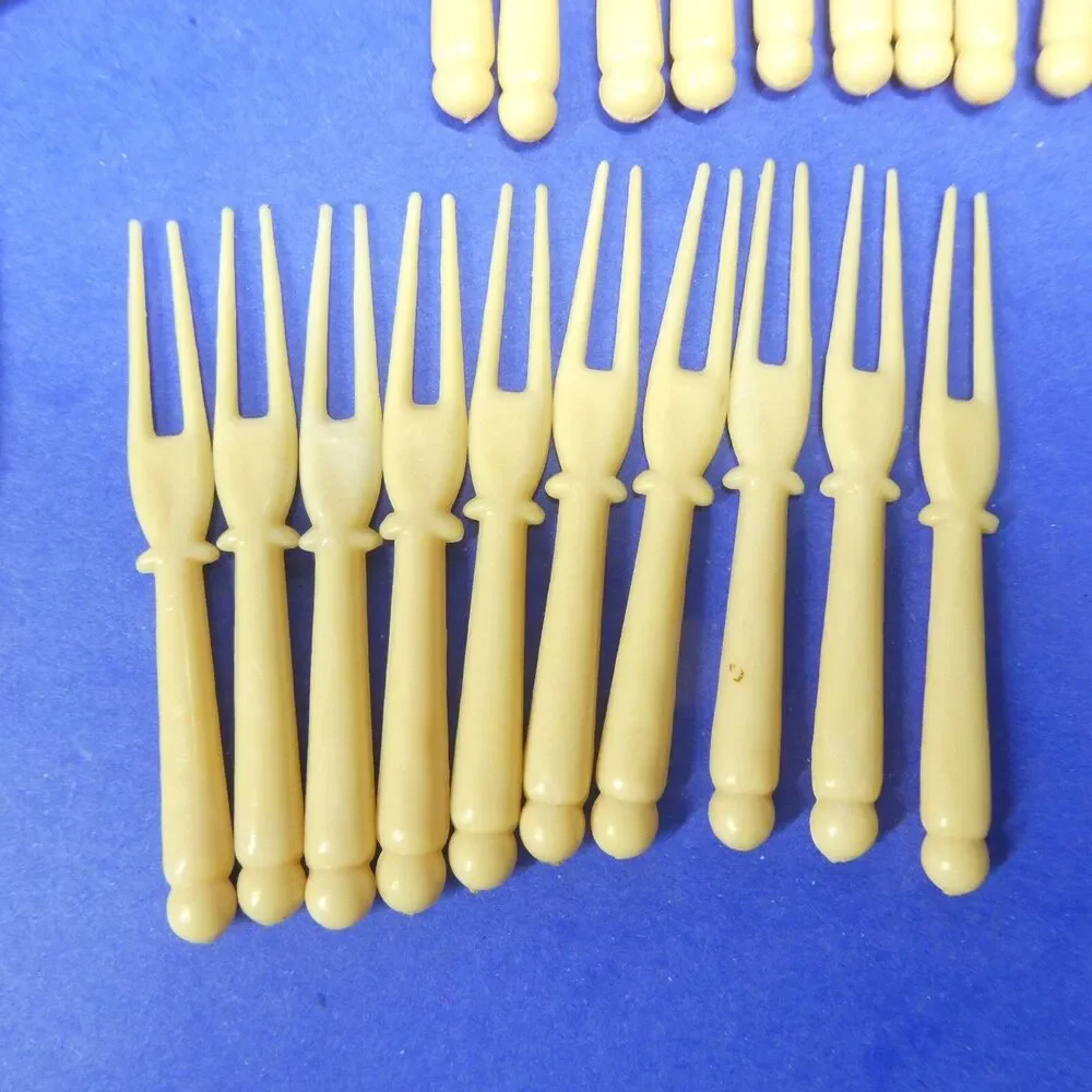 Lot 89 Cocktail Picks Ivory Plastic Forks Swords Horses Vintage Hong Kong MCM